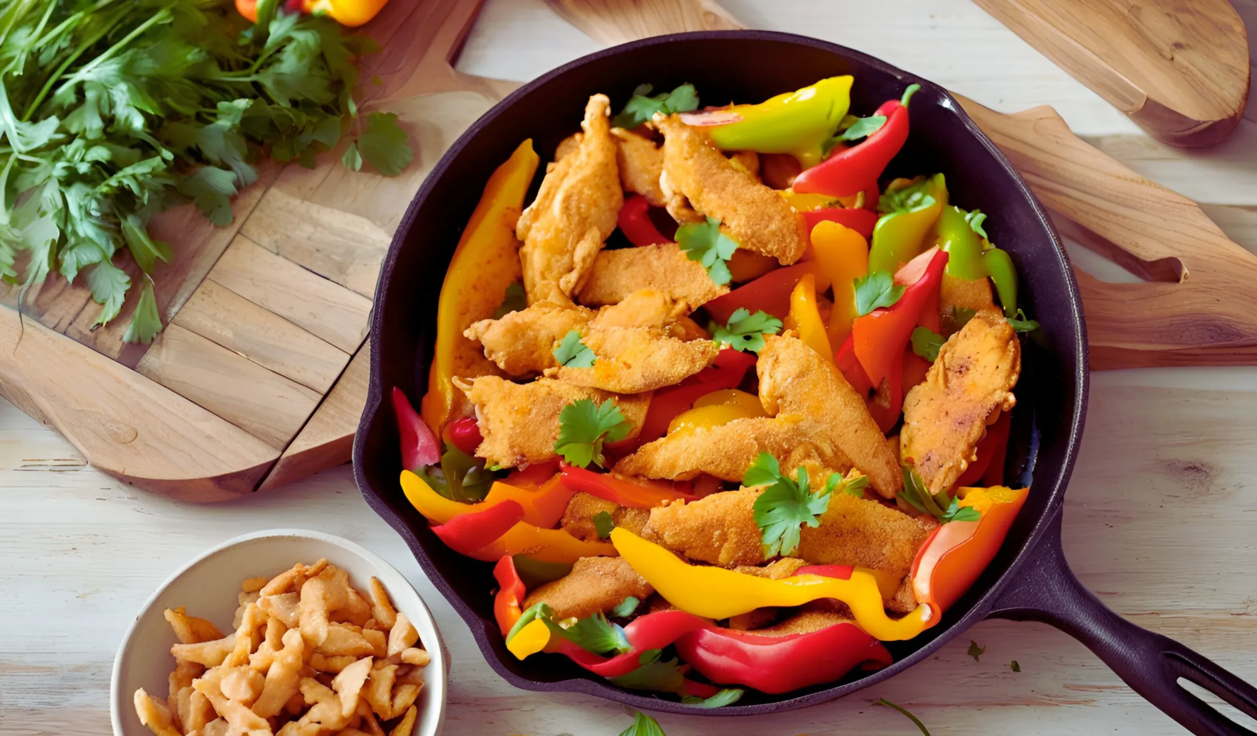 Colorful dish with chicken and peppers