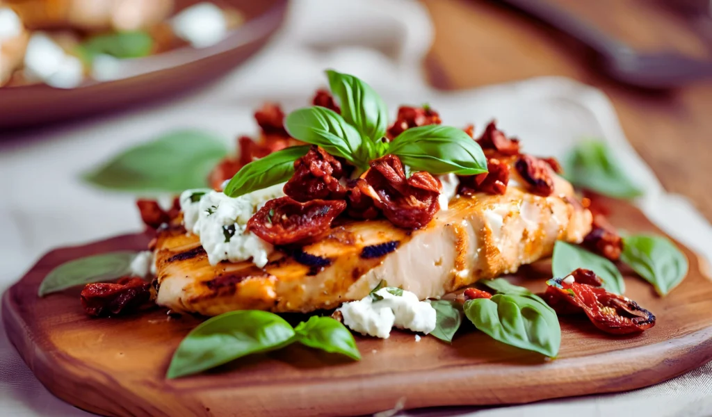 Grilled chicken with creamy goat cheese