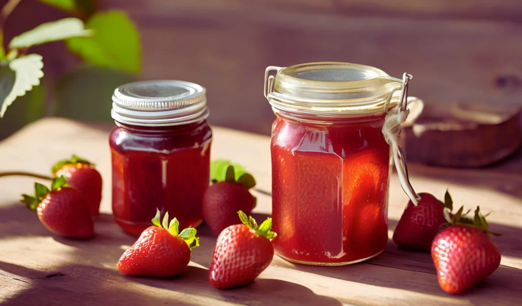 Jar of homemade strawberry preserves