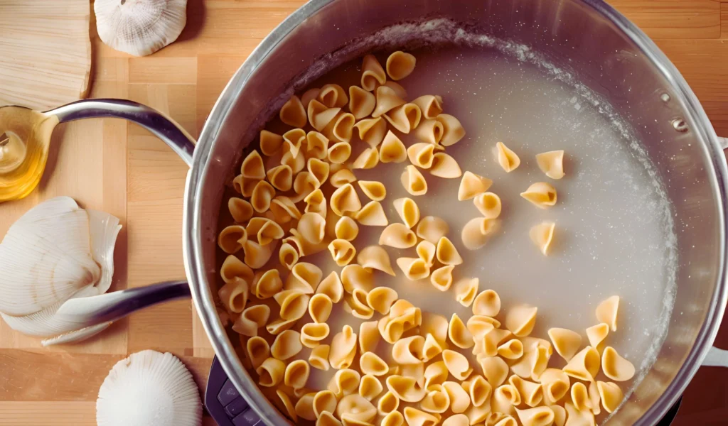 Cooking small pasta in a pot	