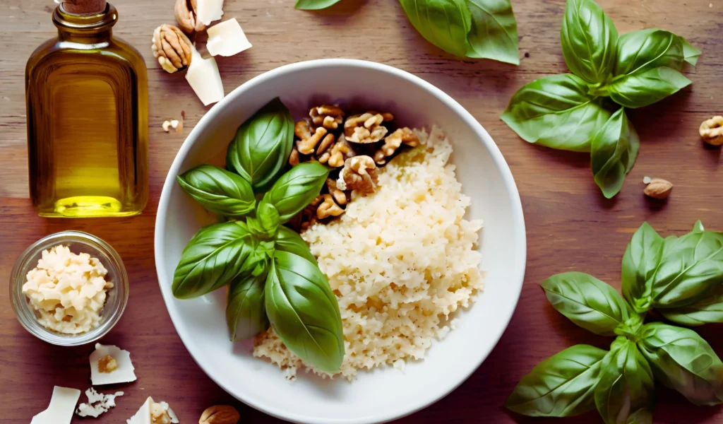 Basil and walnuts for pesto	