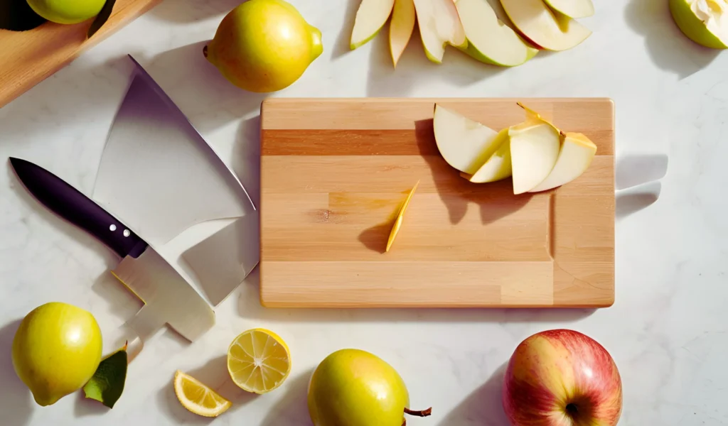 Chopped apples on board