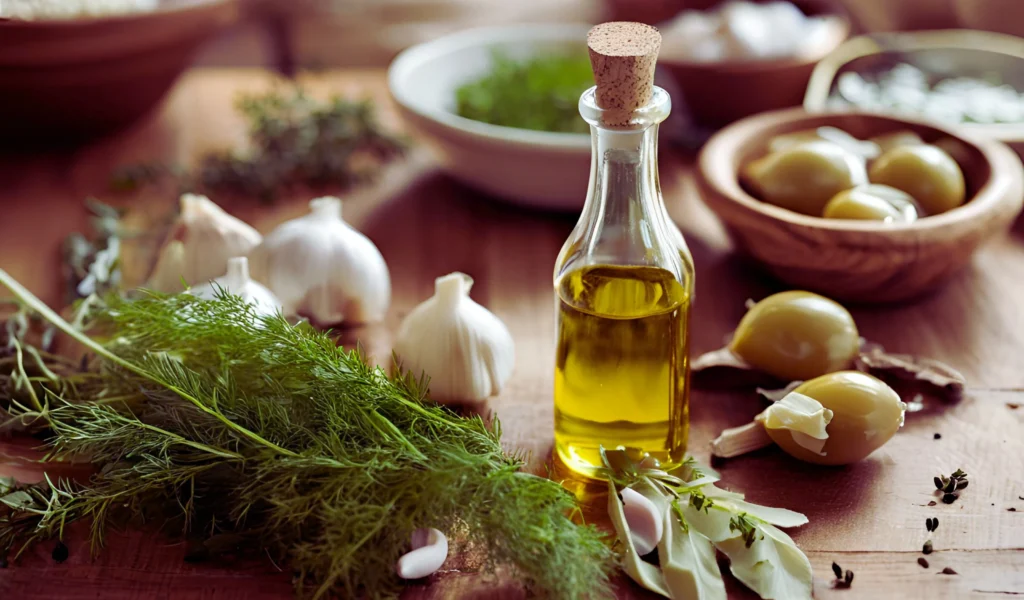 Greek olive oil and herbs	