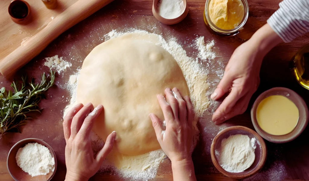 Rolling pizza dough	