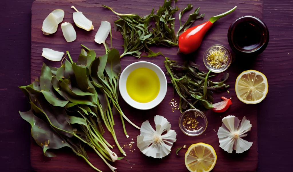 Ingredients for a leafy greens recipe	