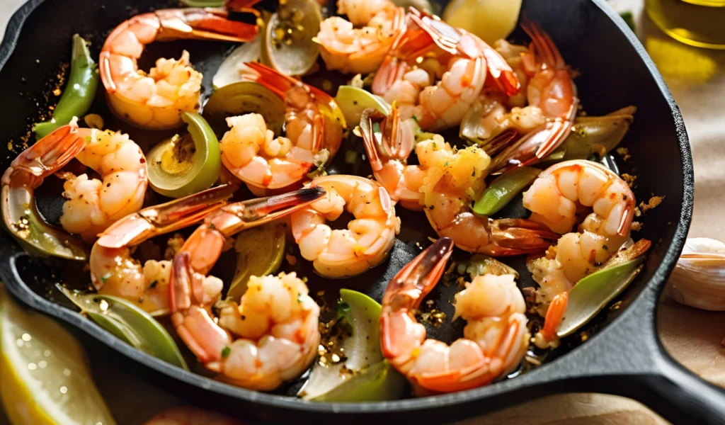 Cooking shrimp in skillet	