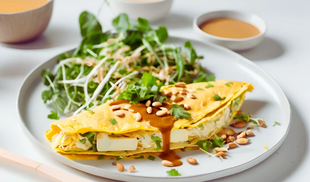 Tofu omelette with sauce