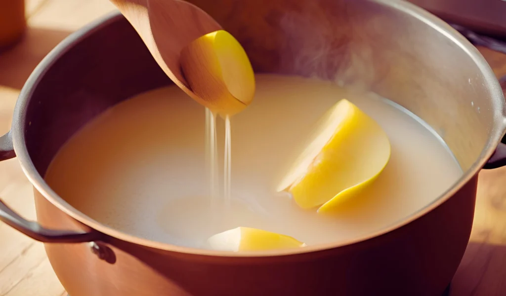 Apples boiling in pot	