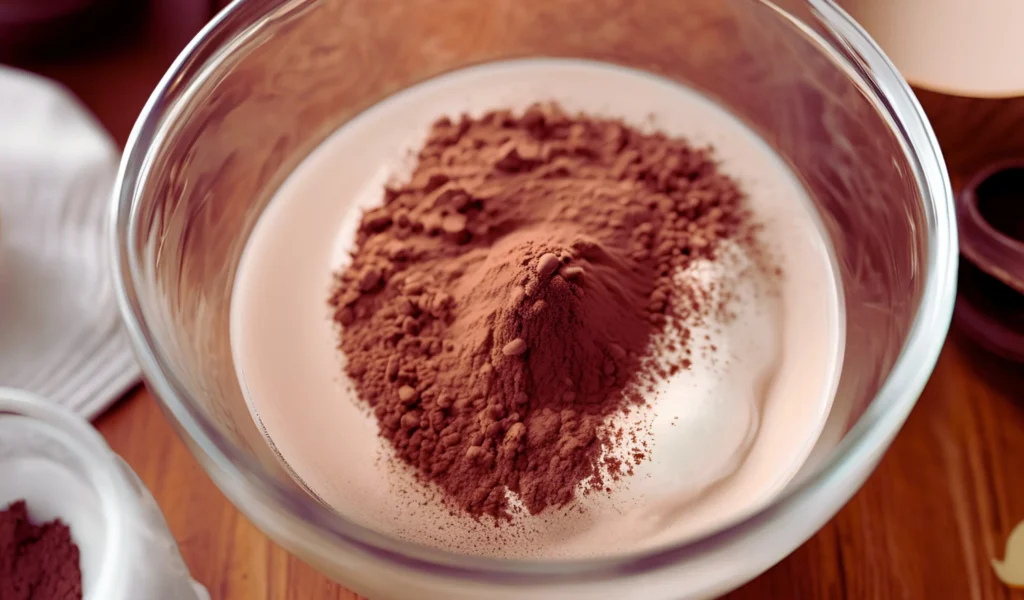 Mixing cocoa powder into milk	