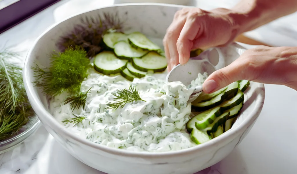 Tzatziki preparation step	