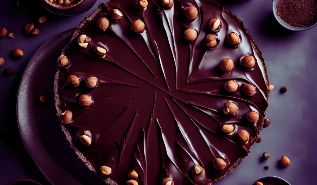 Chocolate torte with hazelnut topping	