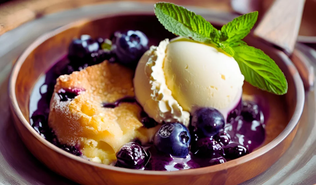 Blueberry cobbler with ice cream	