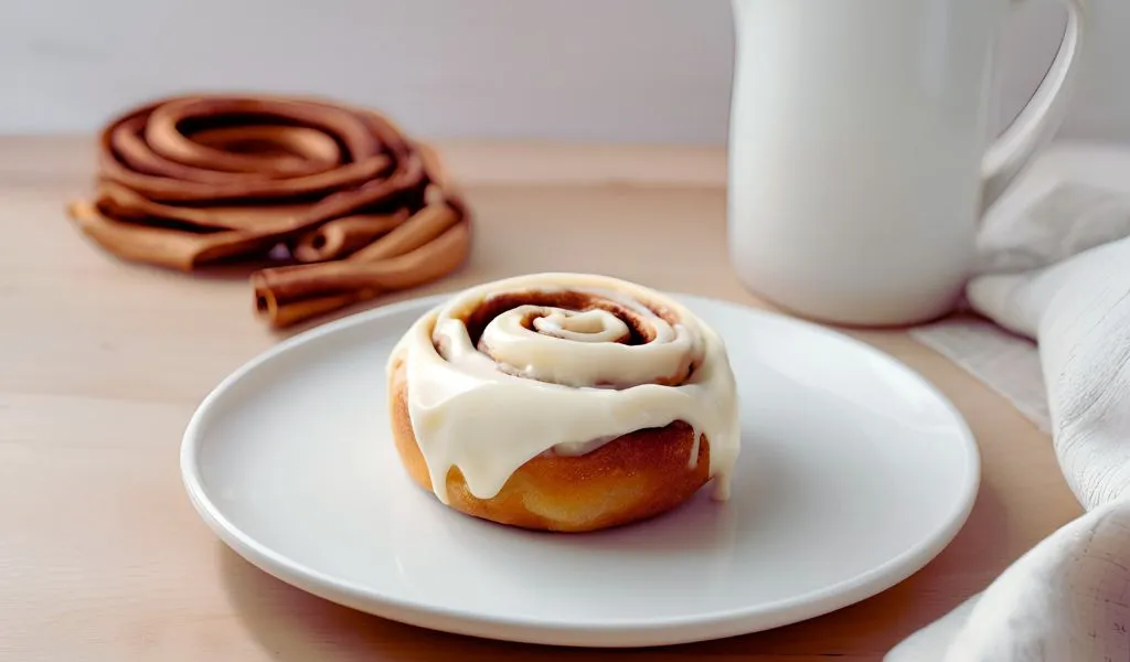 Decorative icing swirl on cinnamon roll	