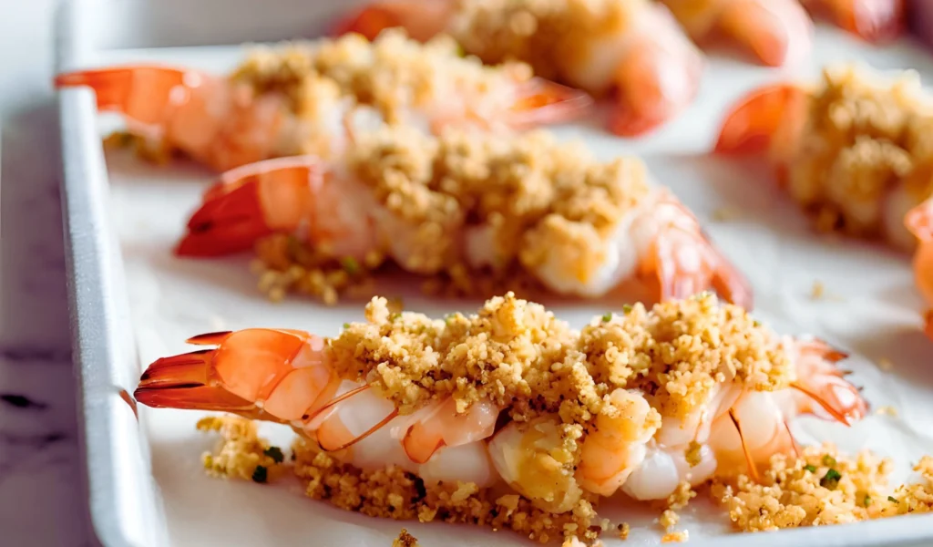 Stuffed shrimp on a baking tray