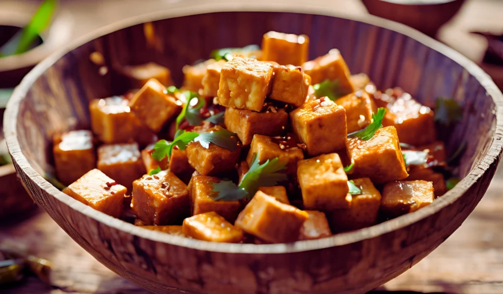 Spicy tofu dish served