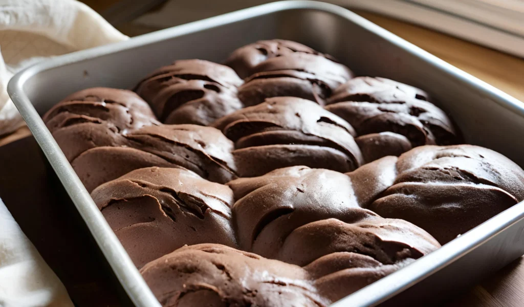 Shaped chocolate bread in pan	