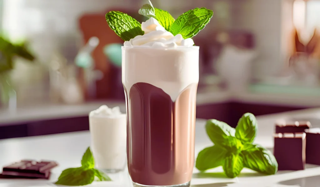 Glass of chocolate milk with whipped cream	