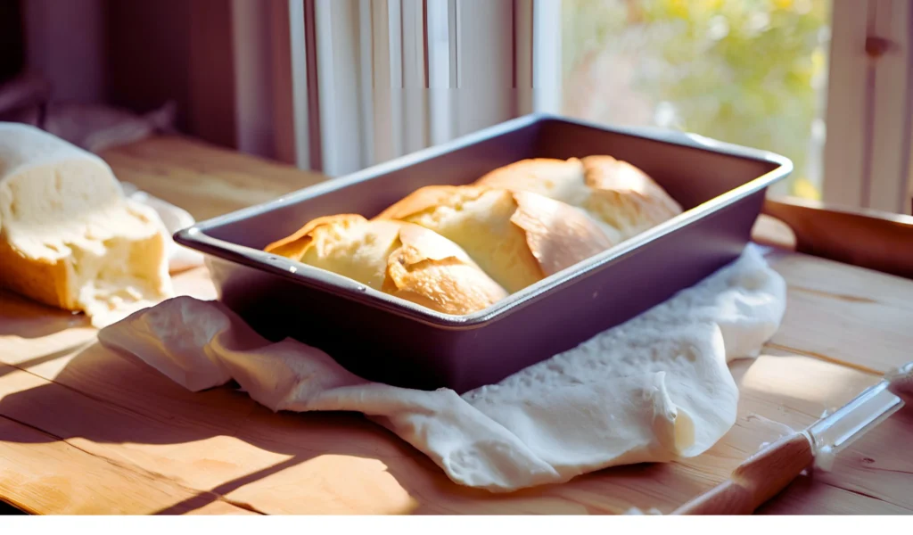 Cottage cheese bread rising in a pan