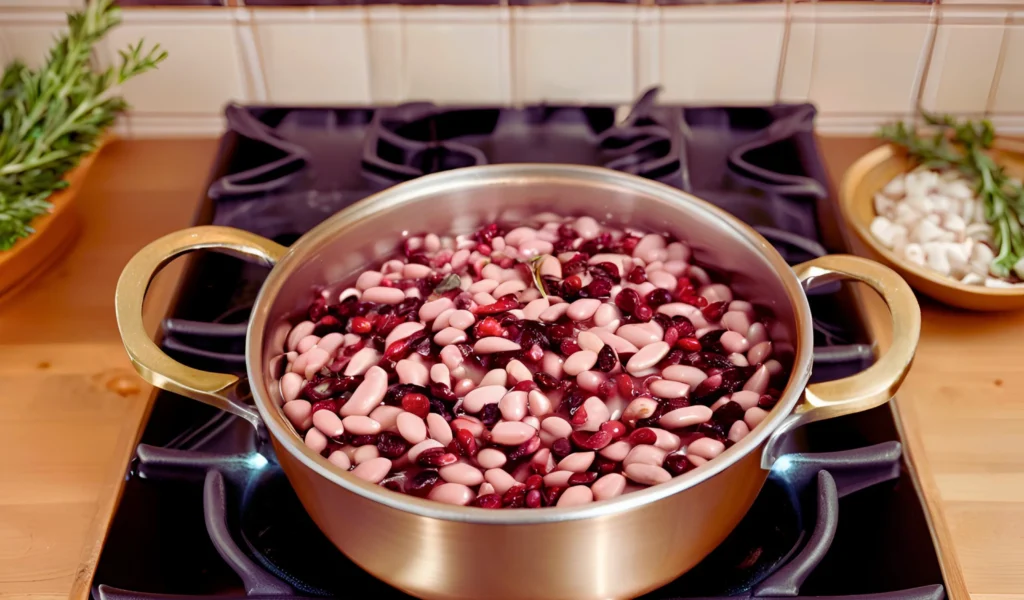 Cranberry beans cooking on stovetop