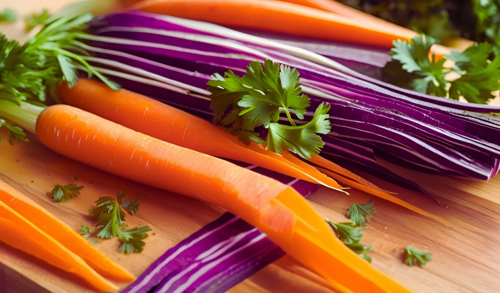 Carrot garnishes and herbs	