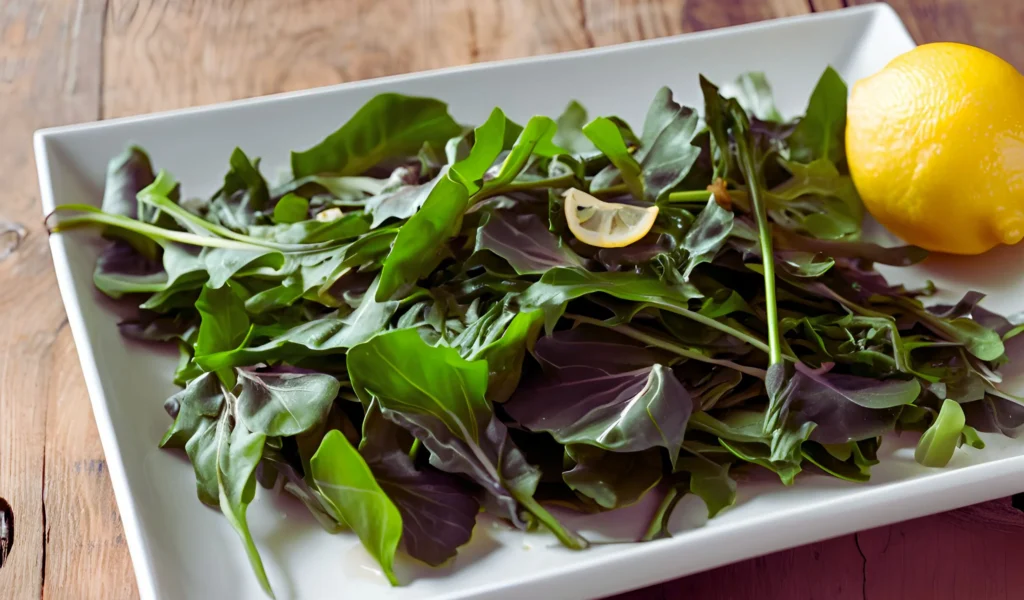 A beautifully plated greens dish	