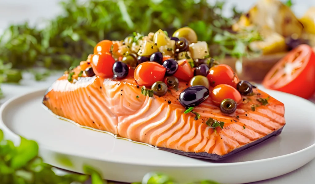 Mediterranean salmon steak variation	