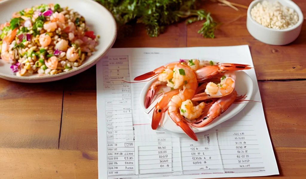 Nutritional table and shrimp dish