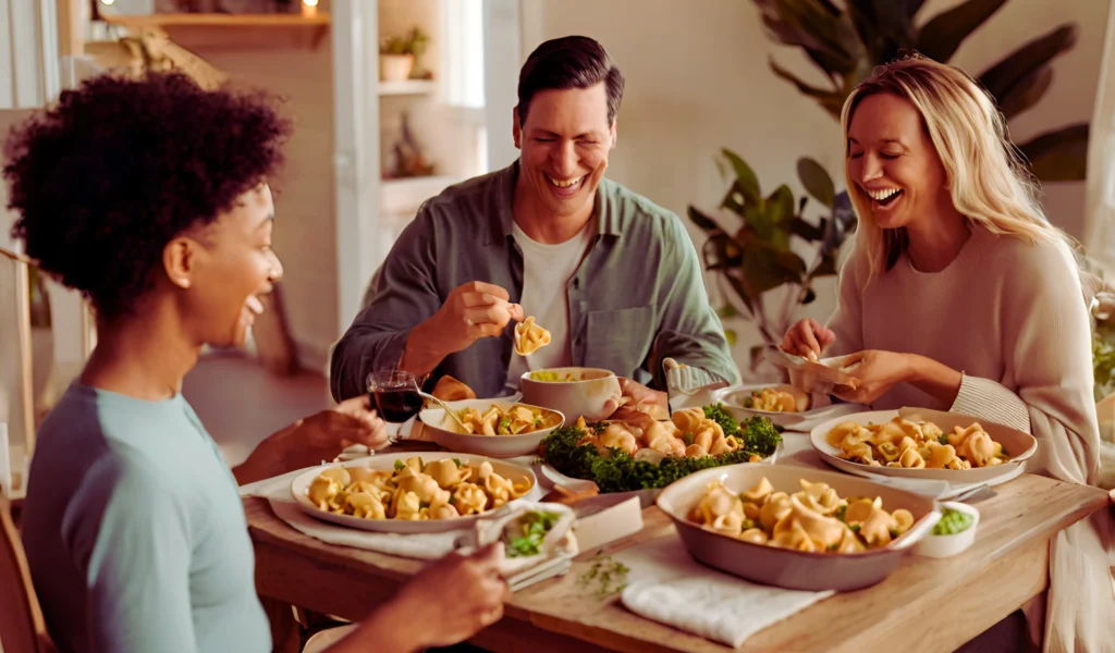 Family enjoying homemade pasta	