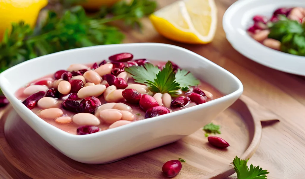 A garnished plate of cranberry beans