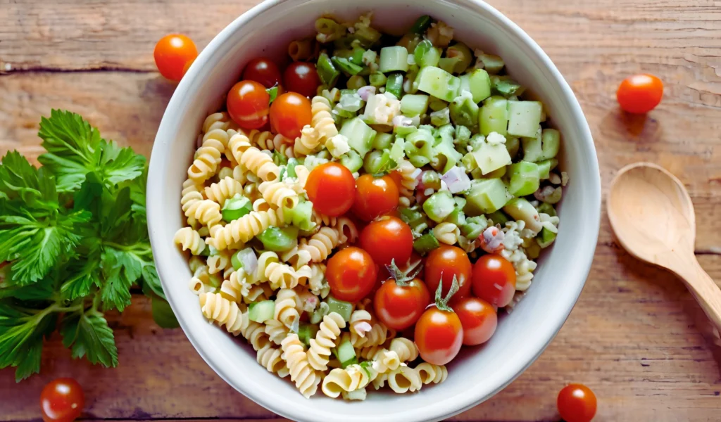 Vibrant pasta salad with herbs	