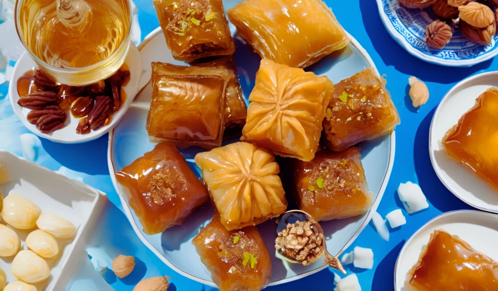 Greek desserts on display	