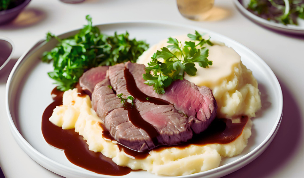 Beef heart with mashed potatoes