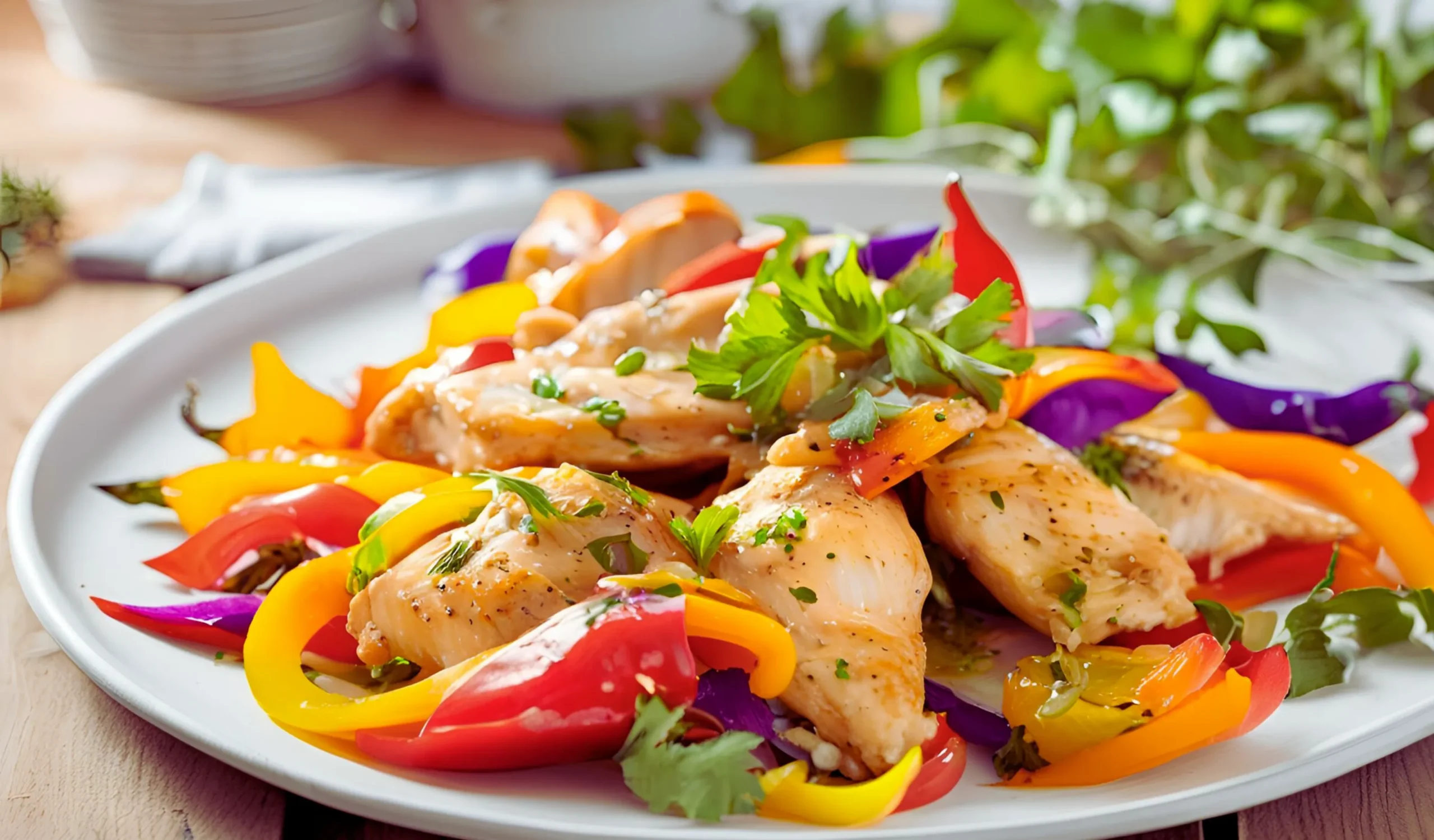 Colorful chicken with bell peppers