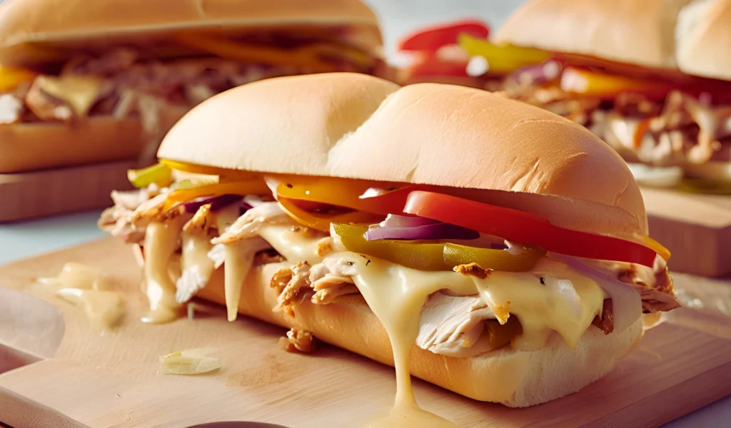 Chicken Philly sandwich with cheese