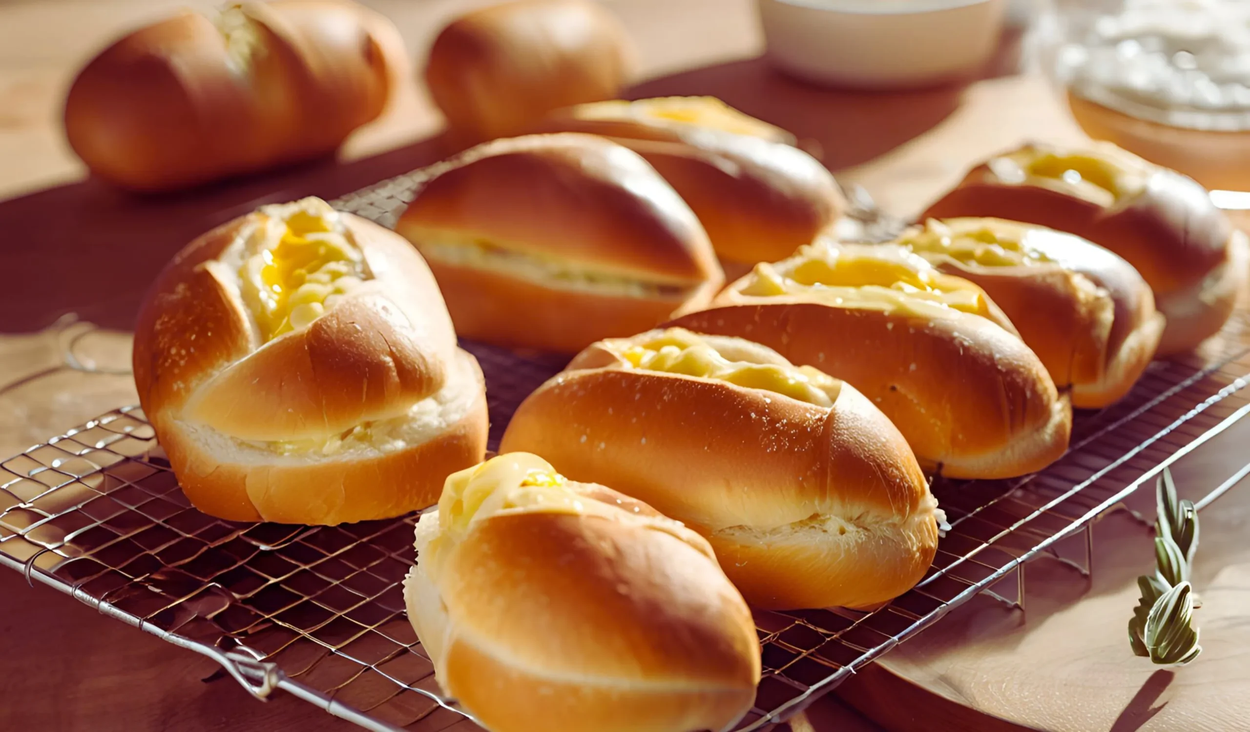 Freshly baked hoagie rolls