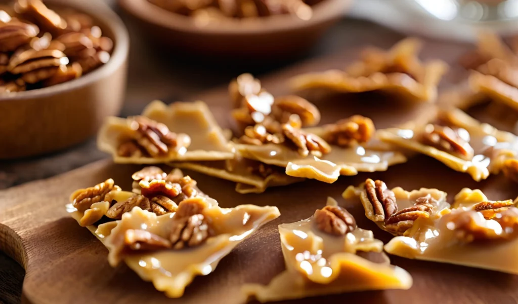 Freshly made pecan brittle