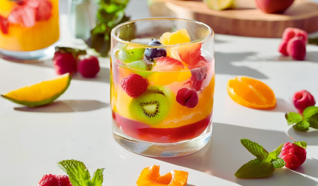 Fruit cocktail recipe in a glass