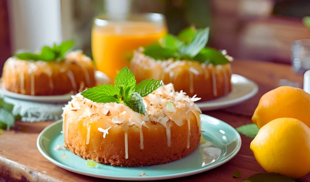 Fruit cocktail cake on table