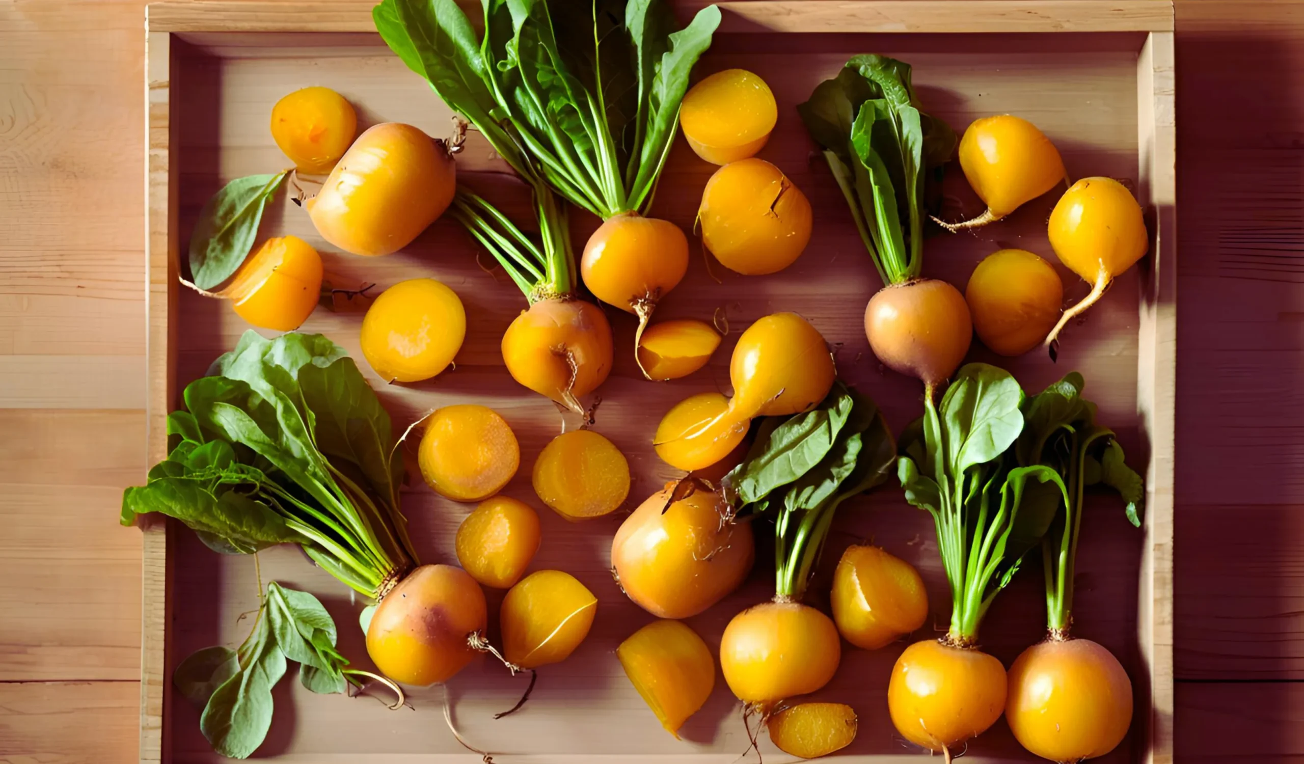 Fresh golden beets on a table