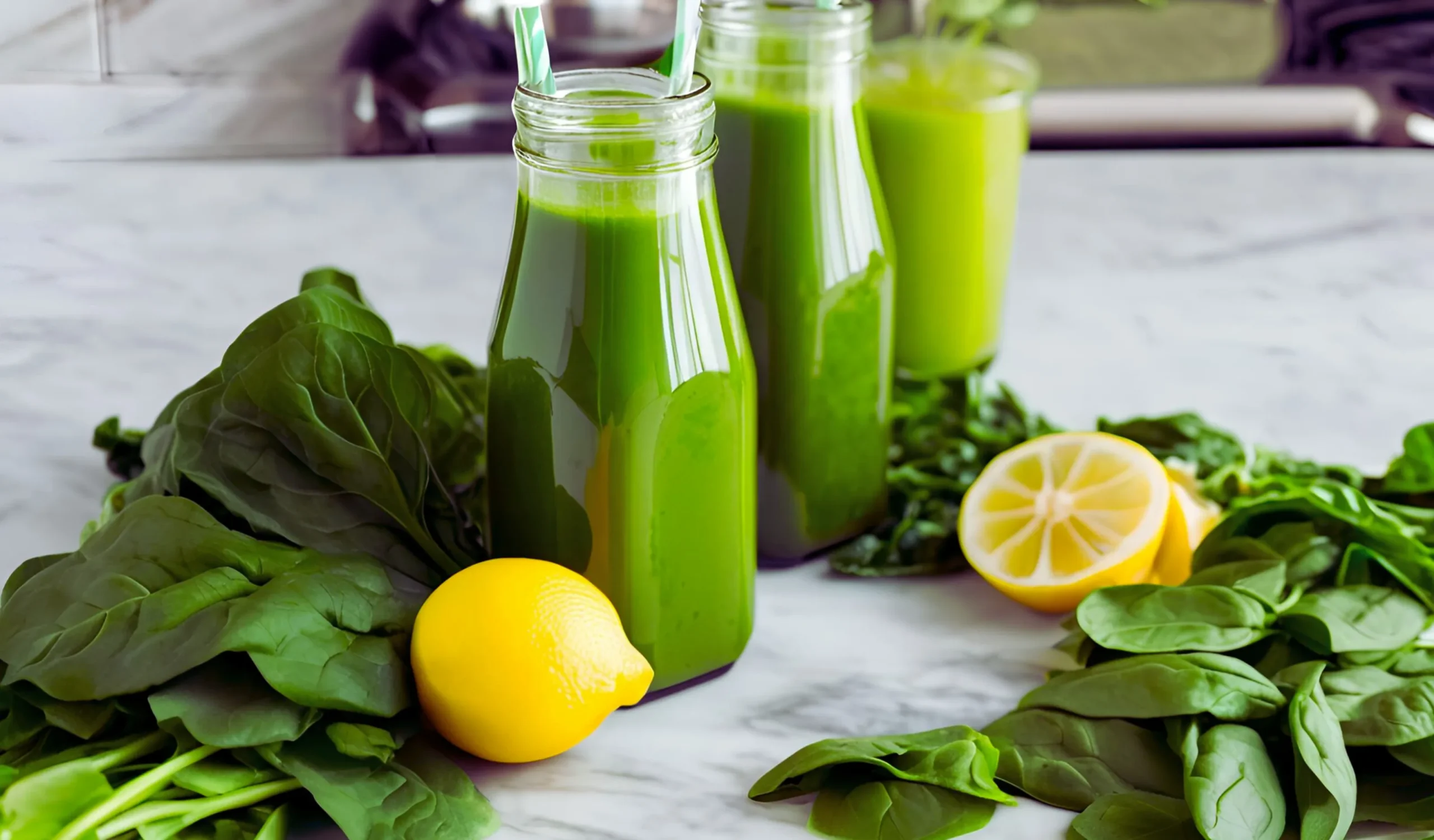 Freshly made green juice in glass