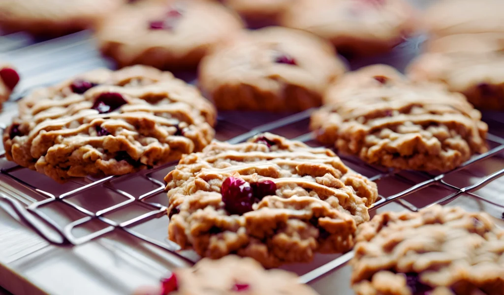 Oatmeal cranberry cookies on a cooling rack