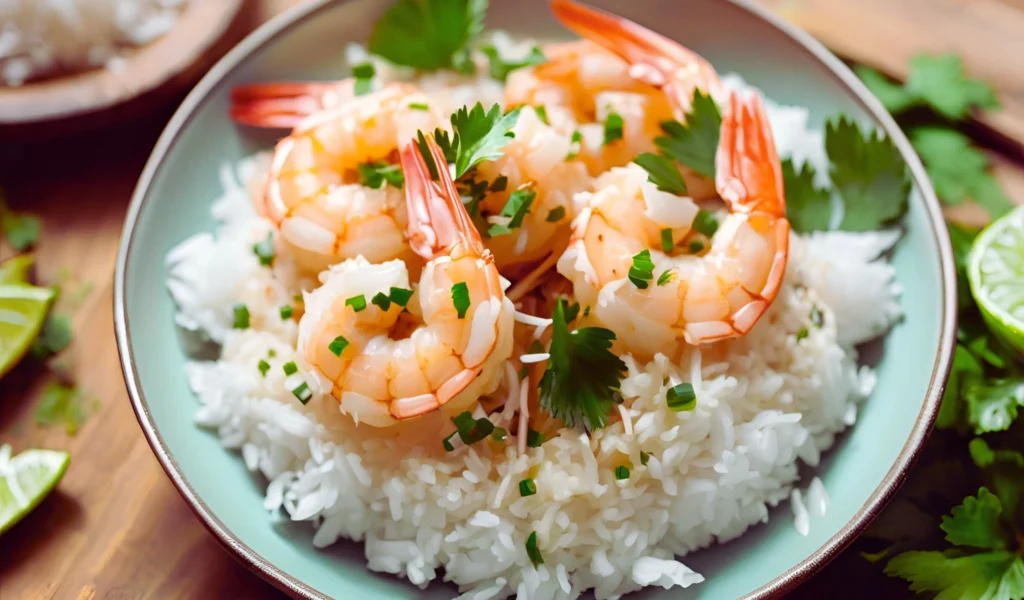 Creamy coconut shrimp on a plate