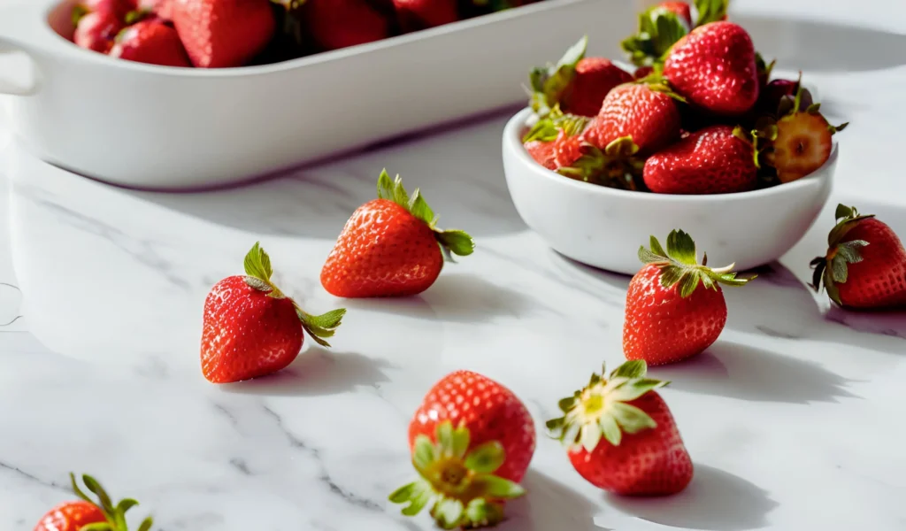 Fresh strawberries and sugar for preserves	