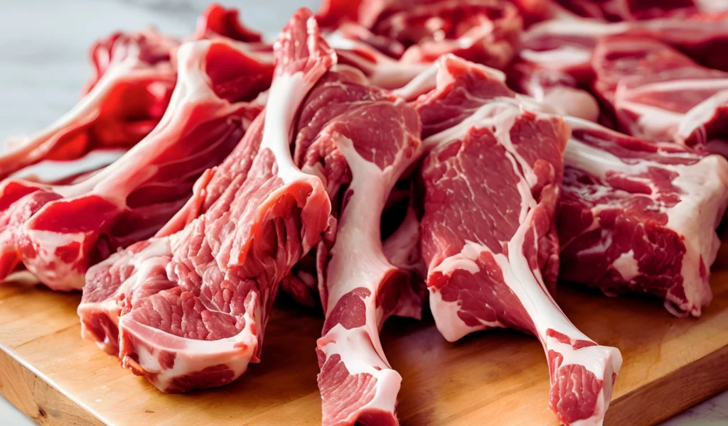 Raw beef neck bones in butcher shop	