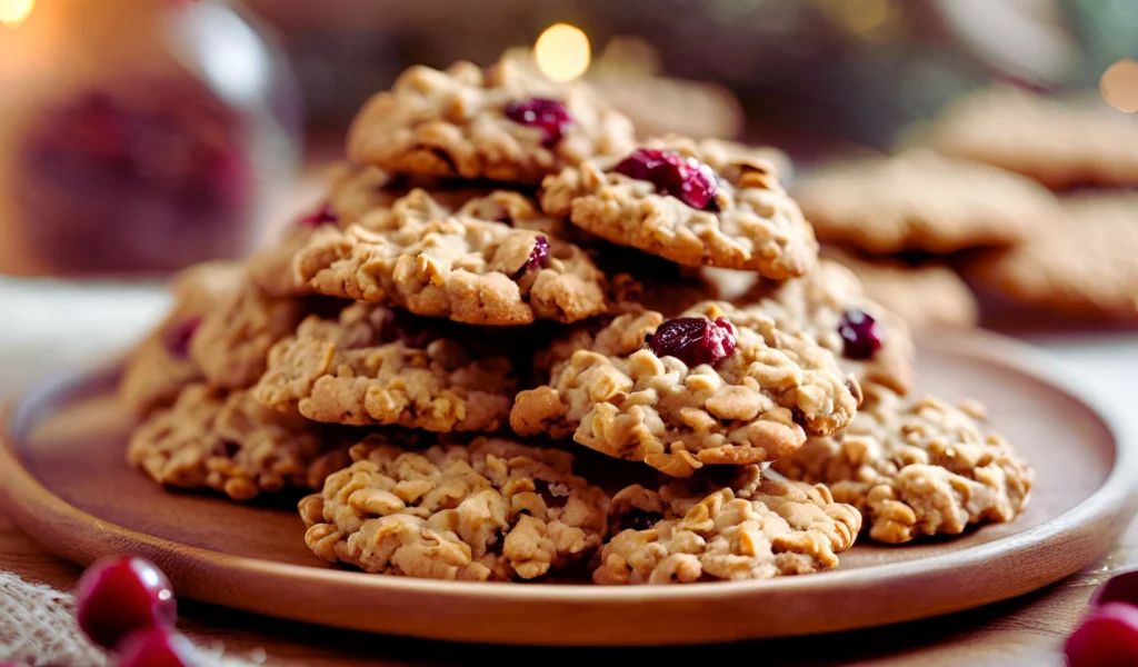 A stack of oatmeal cranberry cookies	