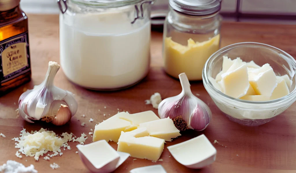 Fresh garlic cloves and ingredients	