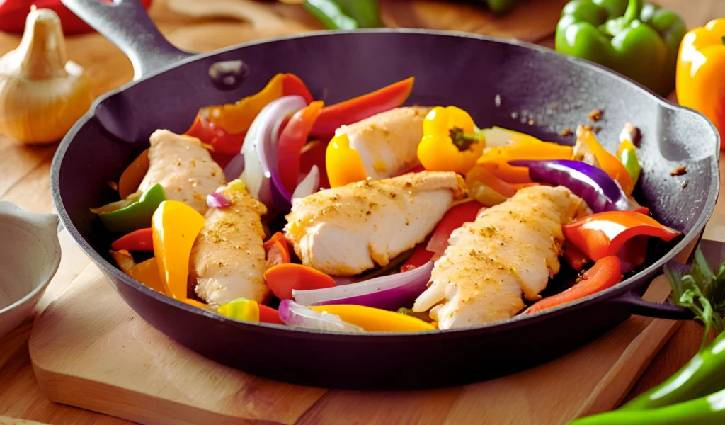 Sautéing chicken with vegetables	