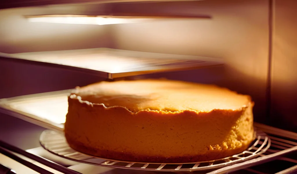 Cake baking in oven	