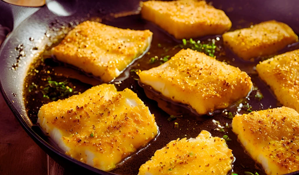 Pan-seared cod in a skillet