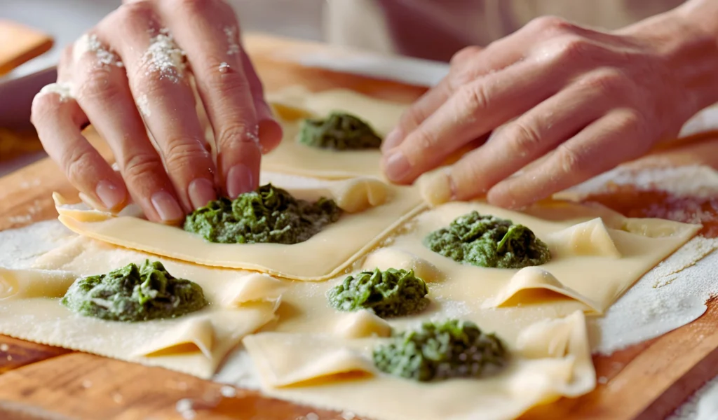 Assembling ravioli with filling	